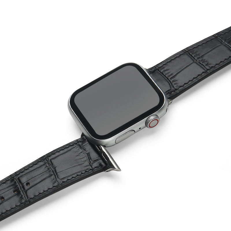 MM London Matte Finish Crocodile Black Apple Watch Strap (42/44mm)
